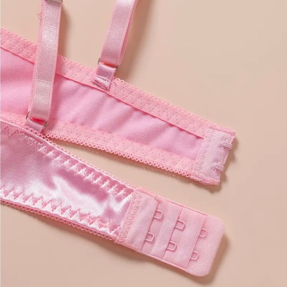 Gigi Angelic Pink Floral Embroidered Sheer Bow Bra + Panty Thong Lingerie Set - Picture 6 of 7